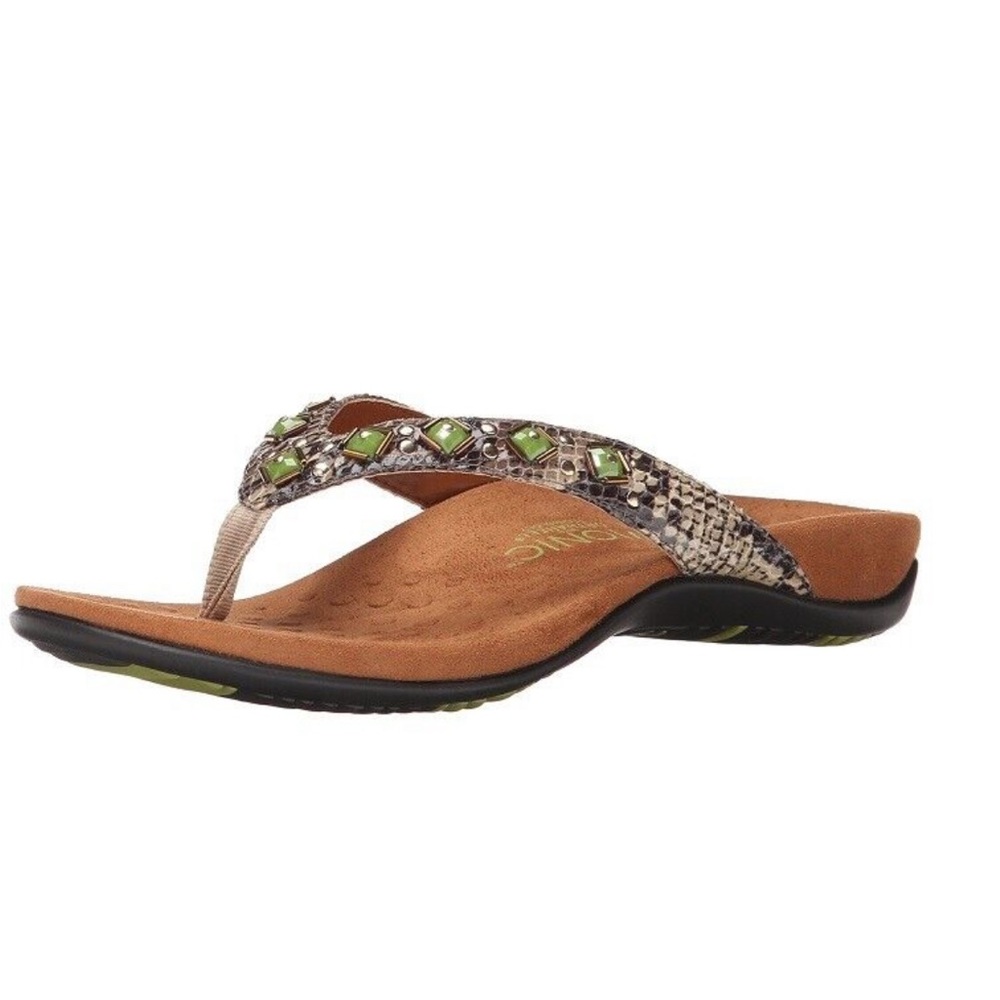 VIONIC Women Florianna Sandal, Sz 8 Cork Beaded Flip Flops